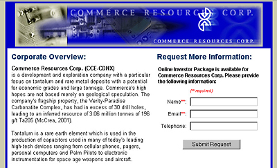 Commerce Resource Corp.