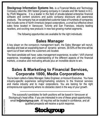 Ad displayed in Vancouver Sun